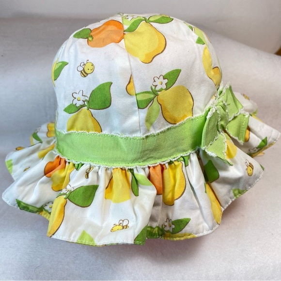 Baby Girl Gymboree 6 - 12 Mo Lemon Bumblebee Sun Hat Chin Strap Green Ribbon - Picture 1 of 10